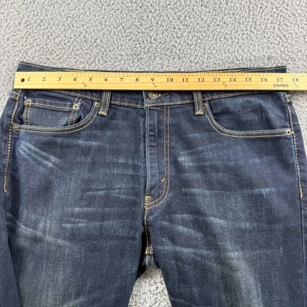 Levi's 504 Jeans Mens 34x34 Blue Denim Whiskered Straight Leg Dark Wash Levis